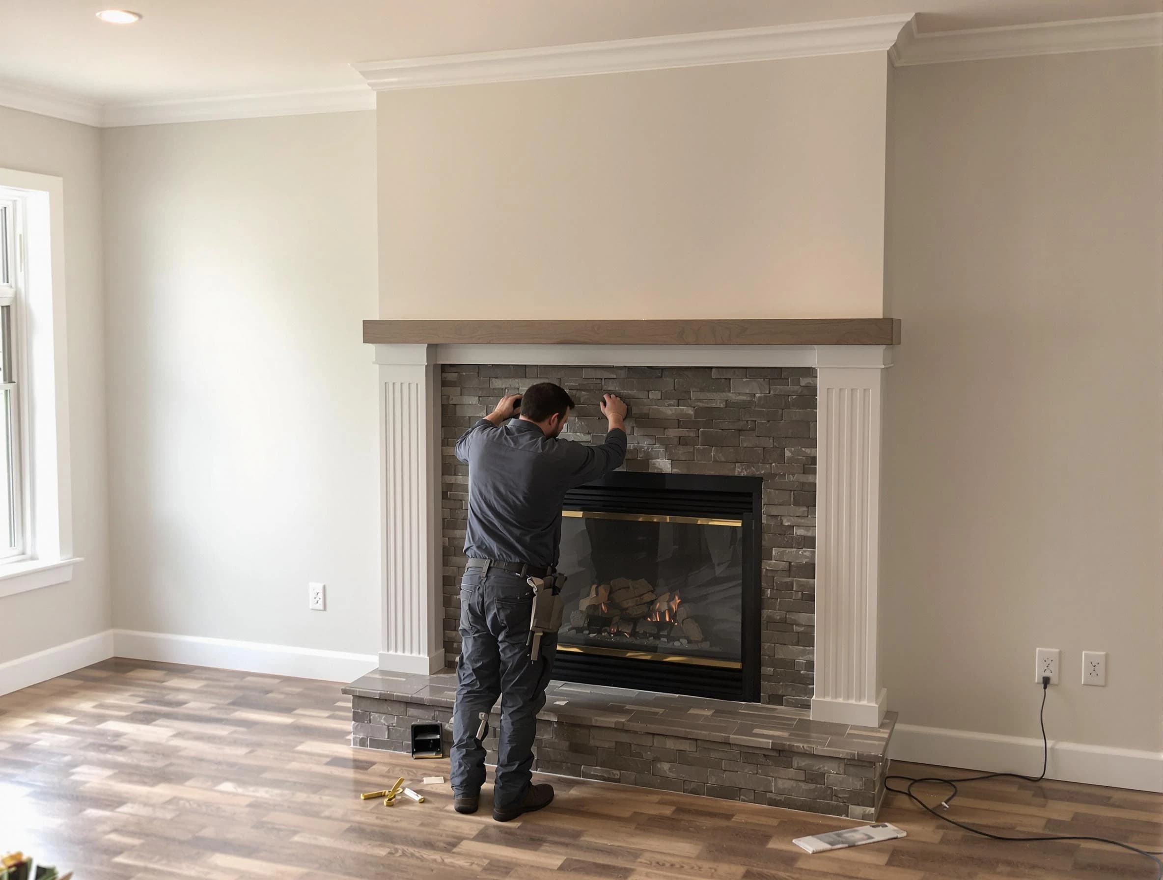 Gilbert Chimney Sweep finishing a custom fireplace install in Gilbert, AZ
