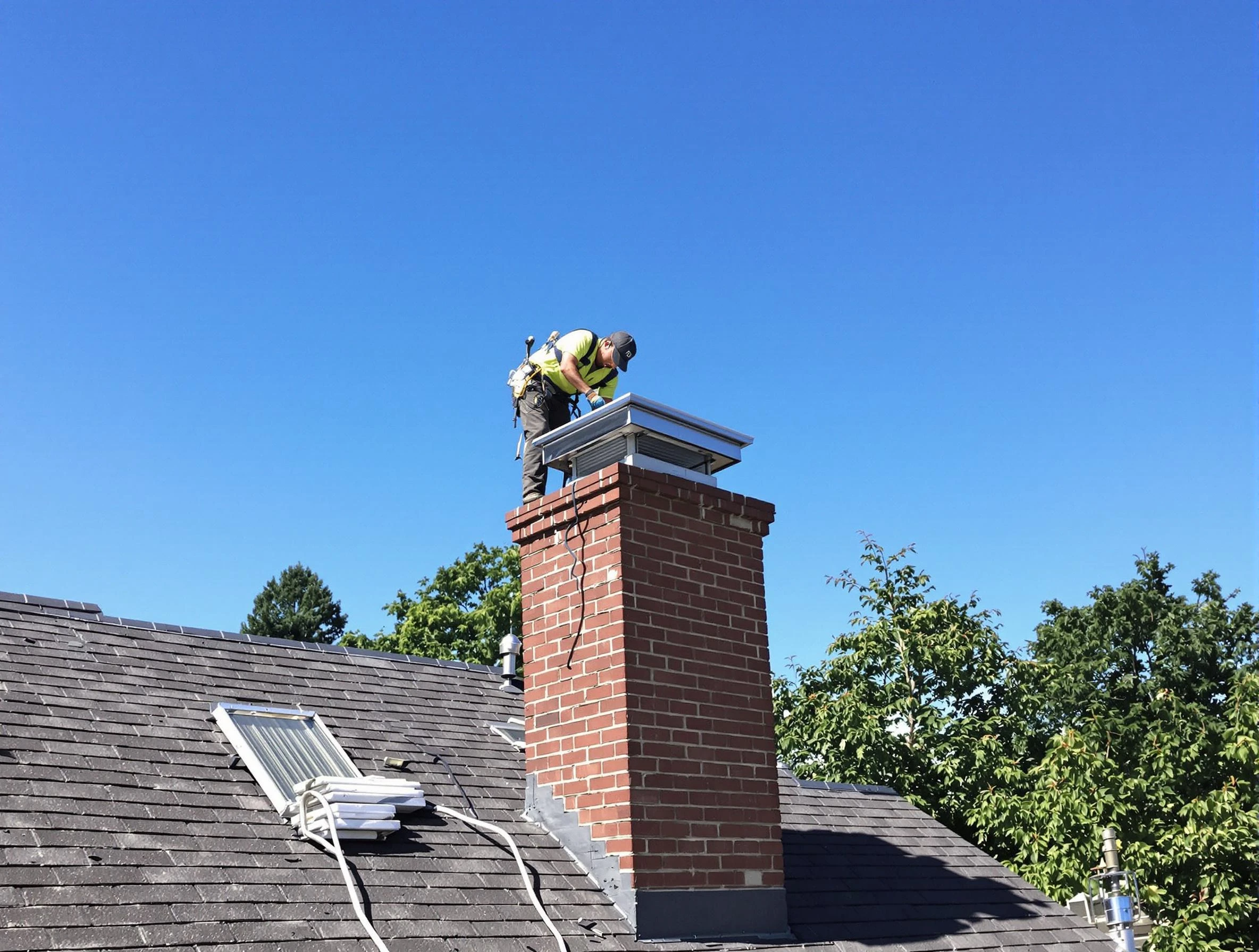 Gilbert Chimney Sweep technician measuring a chimney cap in Gilbert, AZ