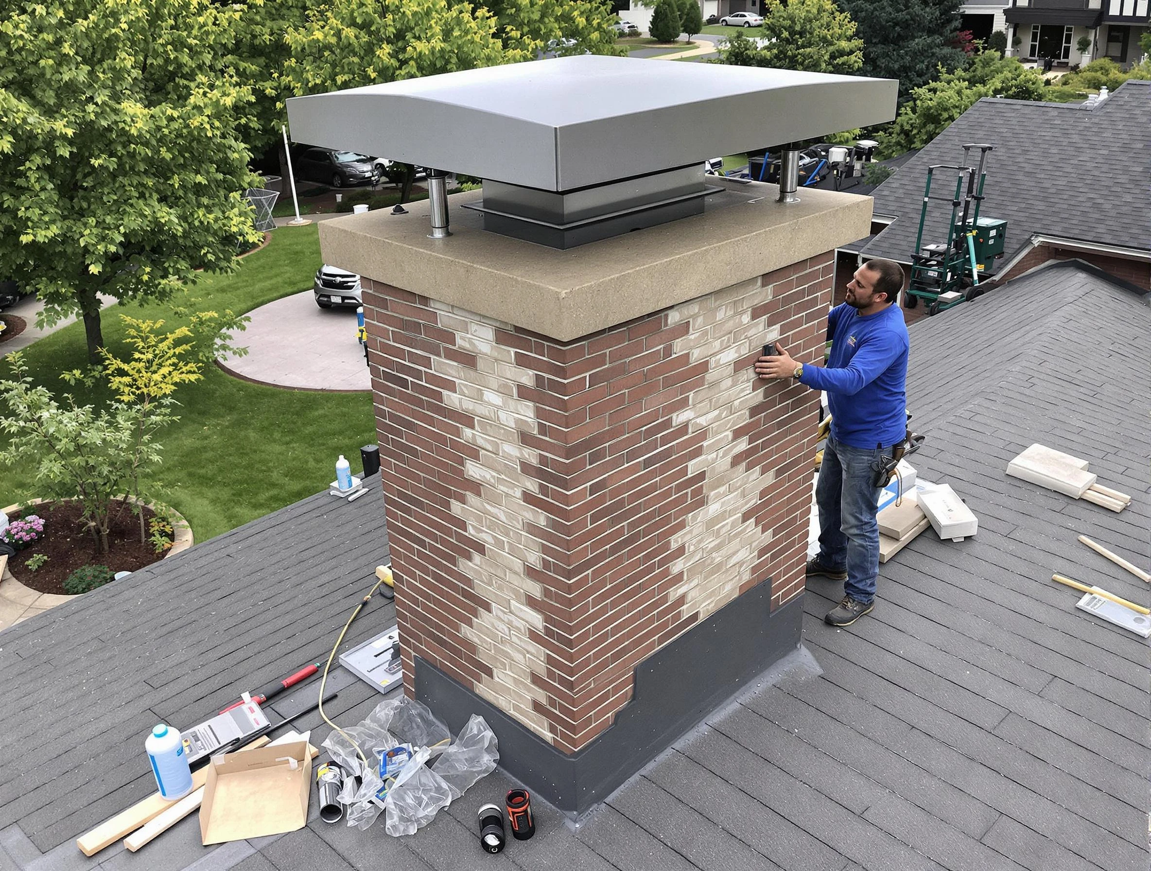 Gilbert Chimney Sweep team working on a custom chimney remodel in Gilbert, AZ